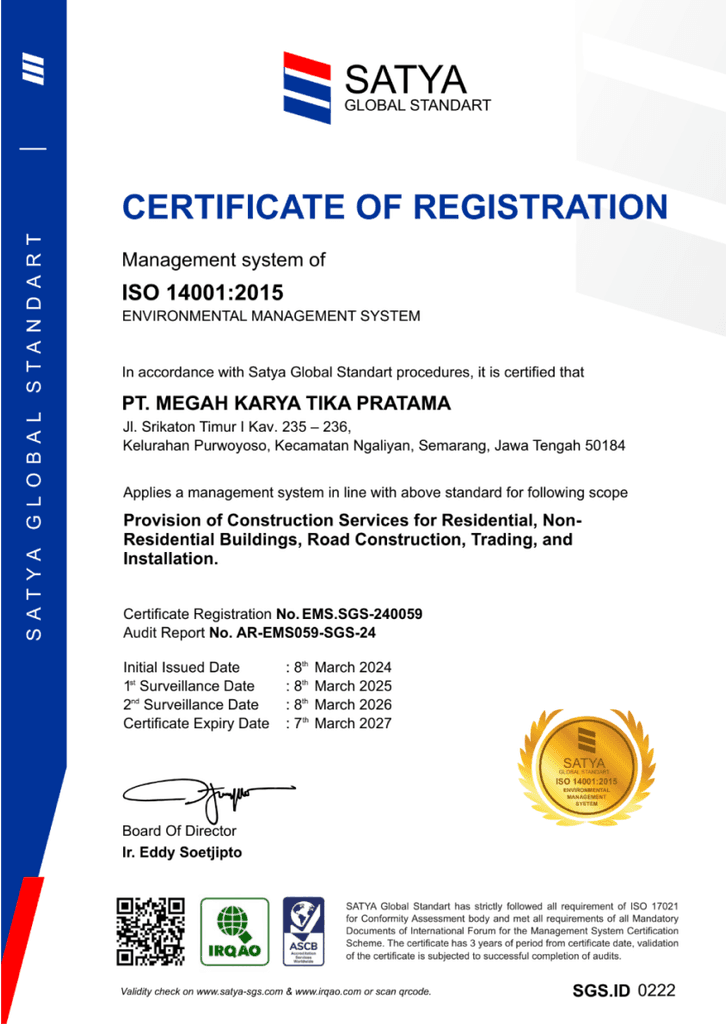 Sertifikat ISO 14001:2015 PT Megah Karya Tika Pratama