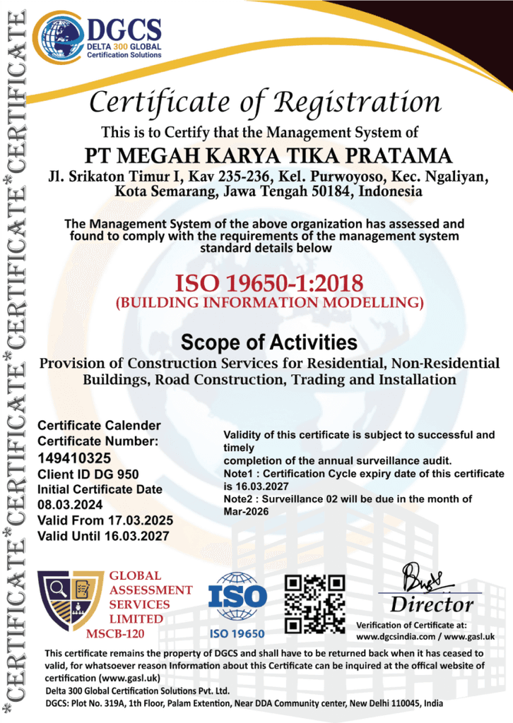 Sertifikat ISO 19650-1:2018 BIM PT Megah Karya Tika Pratama